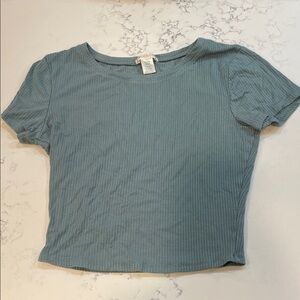 Bozzolo Ribbed Short Sleeve Cropped  Tee - Dusty Blue